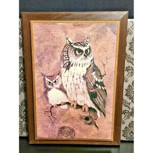 RARE find MCM Vintage Richard Hinger Screech Owl Wood Picture print RETRO AMAZIN